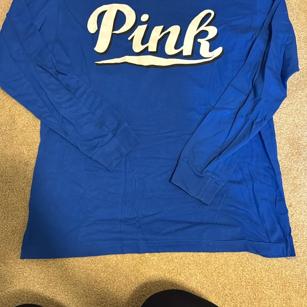 Blue Long Sleeve Shirt with White 'Pink' Logo